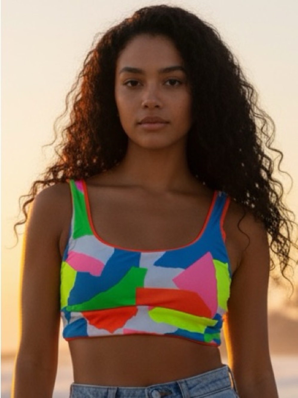 Maaji Bikini Top NEW Sporty Bralette Reversible in Multicolor Jigsaw Size XL